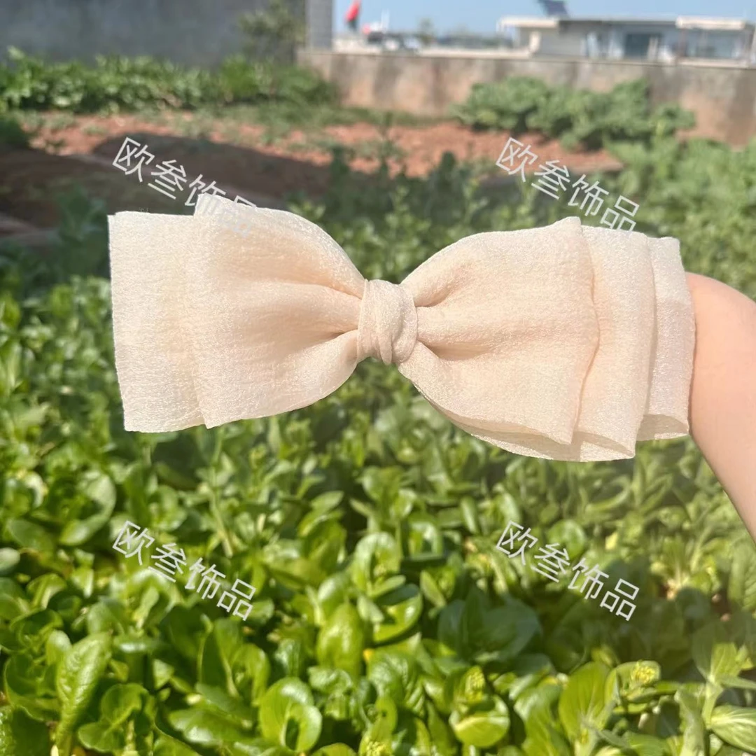 th280三层超大光皱布蝴蝶结发夹顶夹弹簧夹发饰