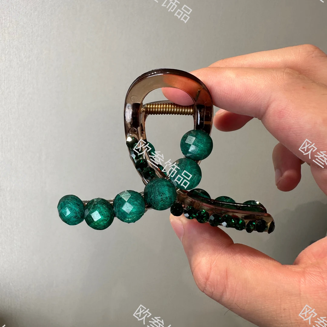 zj289青黛抓夹新中式青色水晶抓夹清冷风透色后脑勺盘发发饰百搭