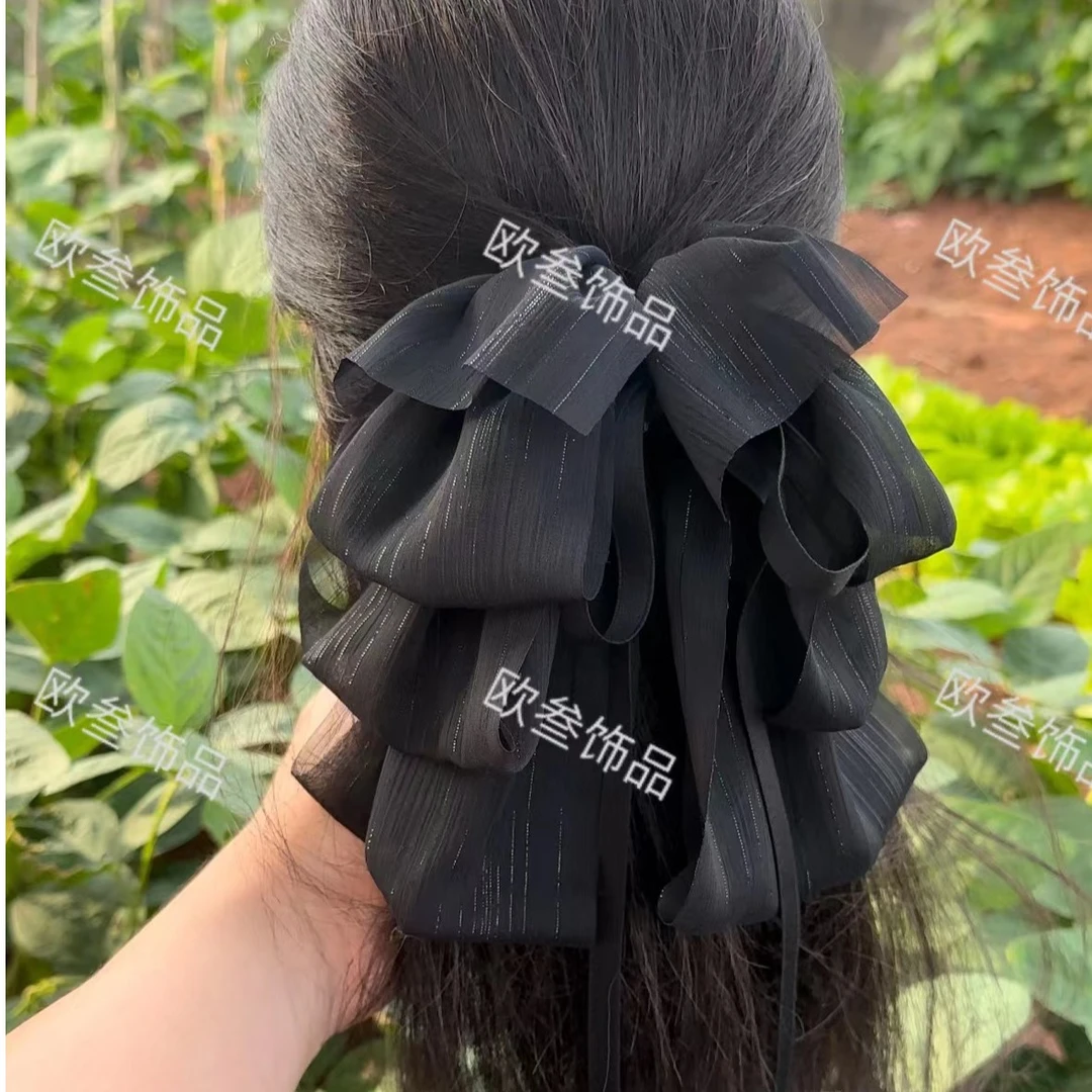 zj127豆蔻年华2023年新款黑色懒人双层蝴蝶结抓夹