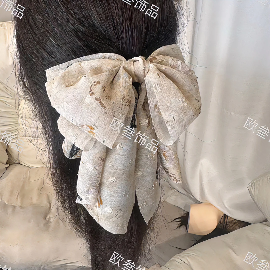 zj279碎花蝴蝶6cm鲨鱼夹蝴蝶结马尾夹发饰头饰雪纺法式气质韩版