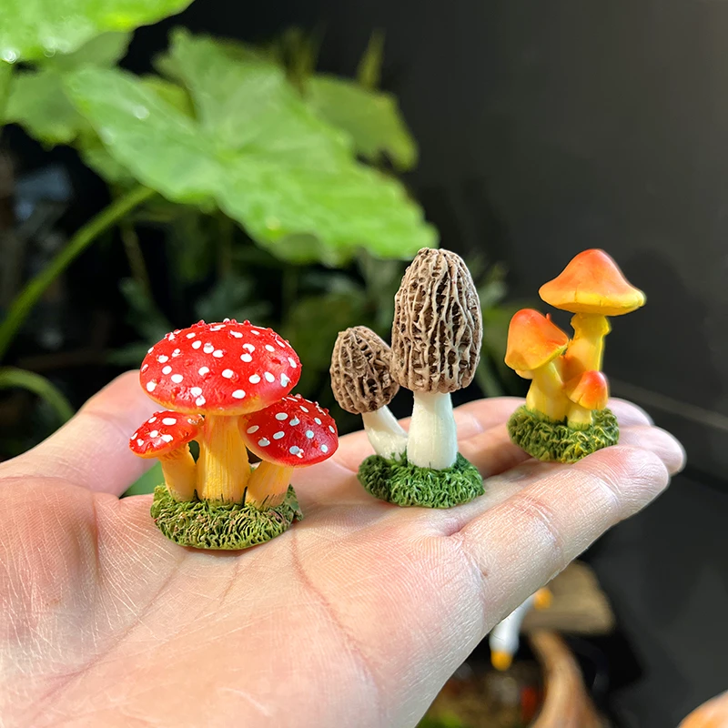 三色小蘑菇树脂工艺品花园多肉盆景创意微小景观搭配手工制作景观