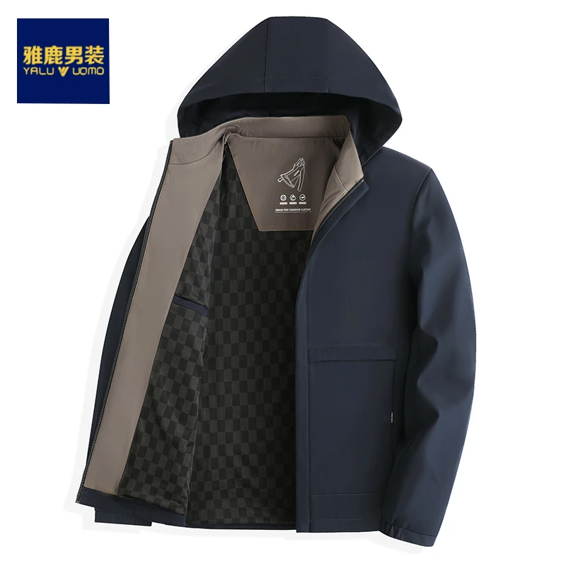 雅鹿男装夹克男士2023新款春秋季品牌中老年商务休闲冲锋衣外套男