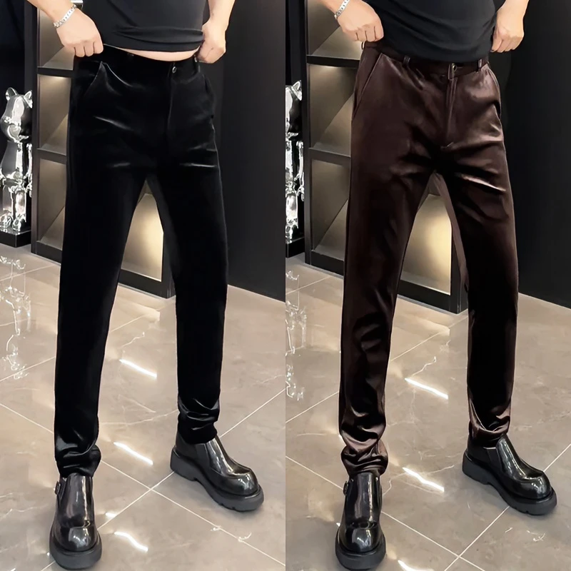 高品质金丝绒休闲裤男秋季时尚净版气质修身长裤子轻奢简约直筒裤