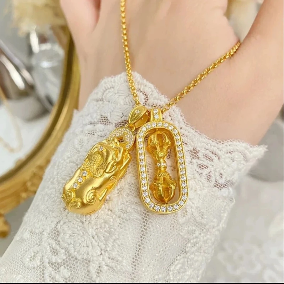 合金吊坠 韦雪同款吊坠时尚百搭锁骨链轻奢链子金色气质饰品项链