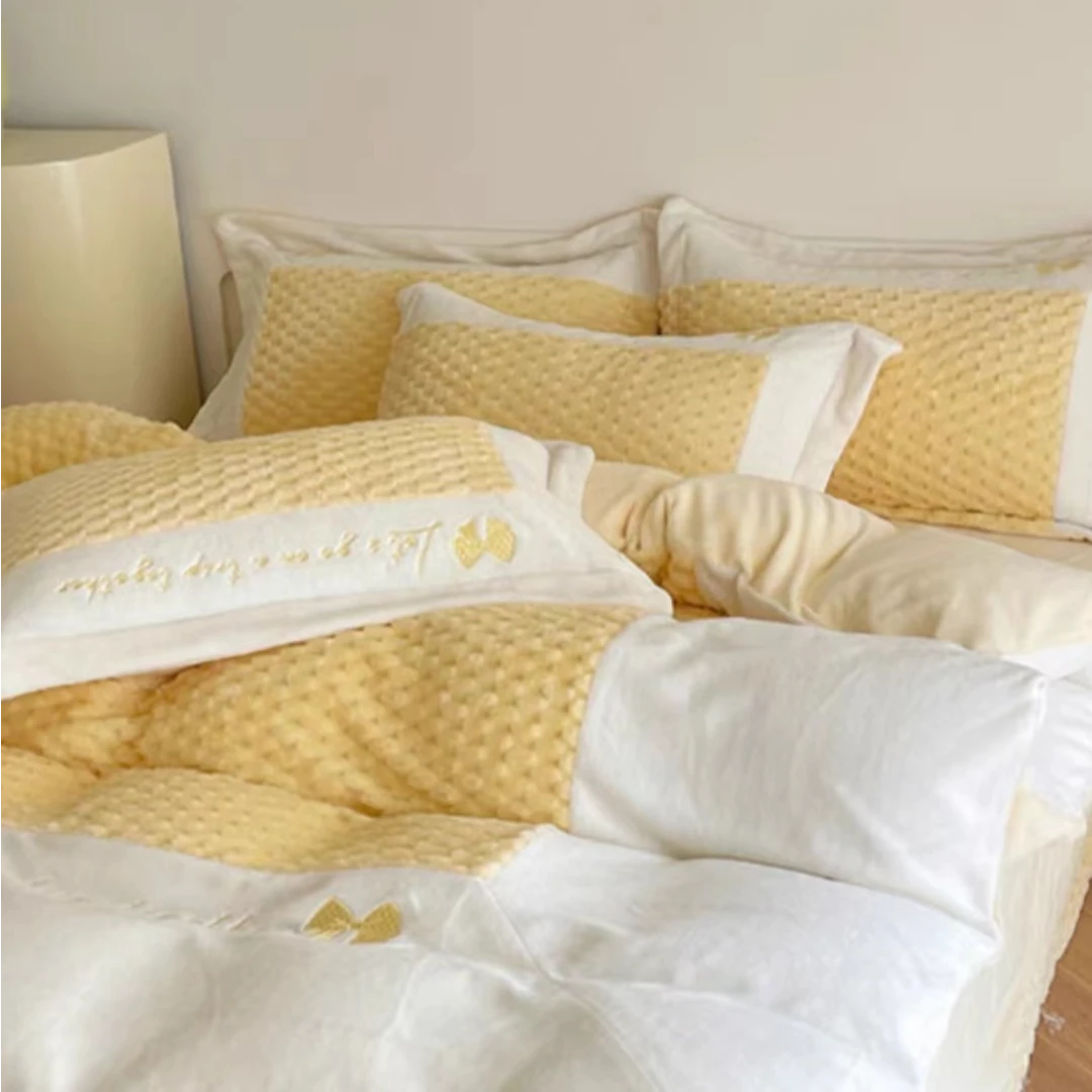 冬季牛奶绒四件套法式奶油风四件套保暖加绒加厚珊瑚绒床裙