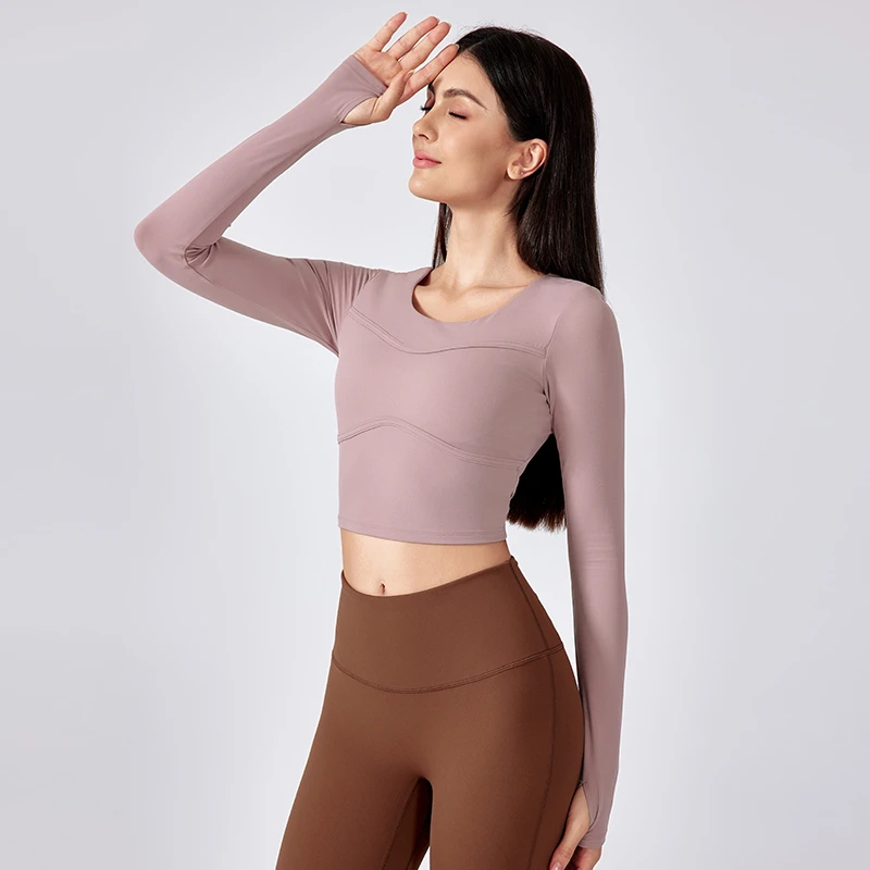 KUD瑜伽服长袖训练半固定杯短款健身服高级感专业运动上衣DAW201