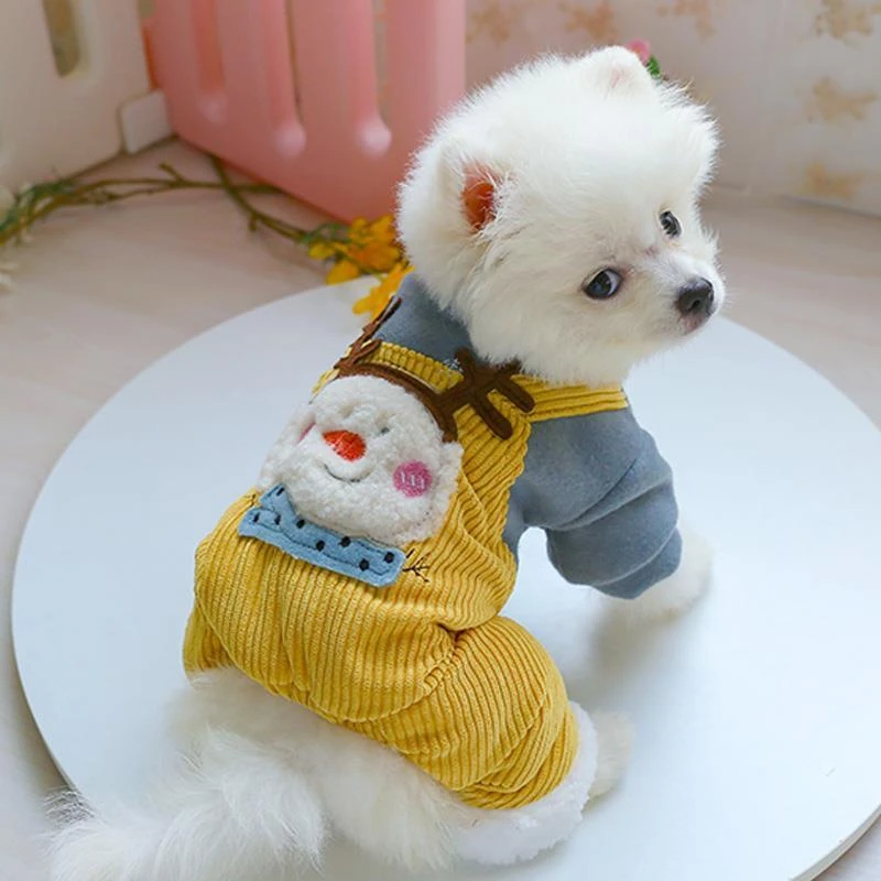 秋冬装新雪人背带裤四脚棉衣服宠物狗狗泰迪比熊博美加厚保暖小型