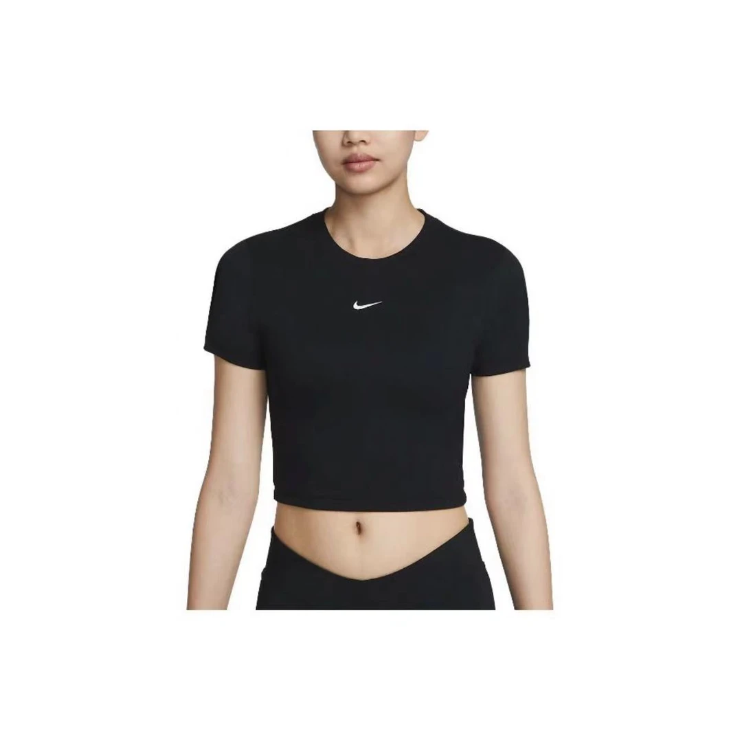 NIKE/耐克纯色圆领露脐时尚短袖T恤夏季透气女款黑色FB2874010*TJ