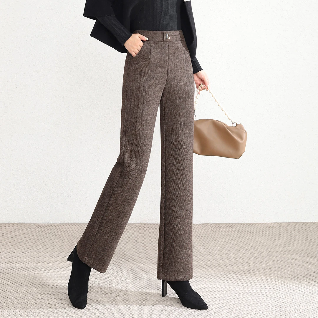 【昊意】秋季新款呢子裤松紧腰直筒宽松显瘦长裤女式裤子22H3205