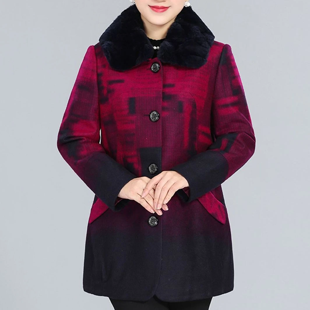 秋冬季时尚洋气撞色气质中老年妈妈装毛呢大衣55D6271
