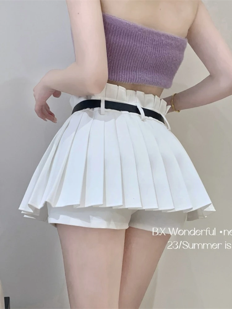 显瘦半身裙白色防看球裙子百褶裙裤夏季性感高腰时尚短裙a字裙子