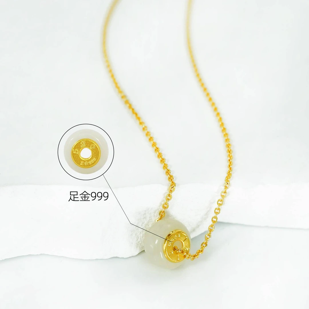 【姜总甄选】足金999镶嵌和田玉腰缠万贯路路通吊坠赠链【HJ30】