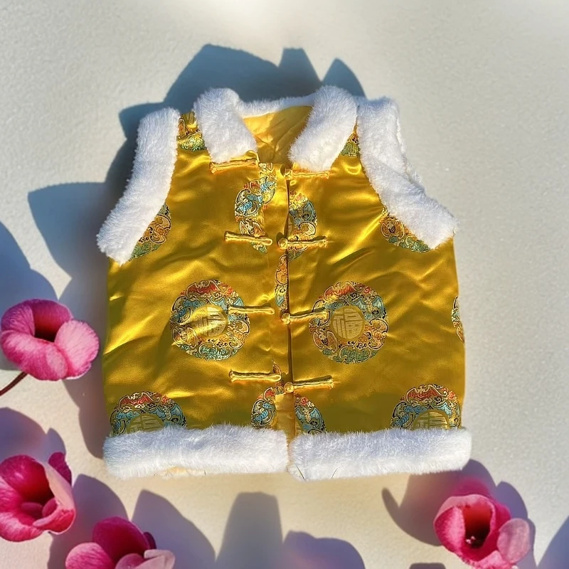 宝宝中国风手工马甲宝宝满月百天周岁新年百搭纯色马甲加厚拜年服