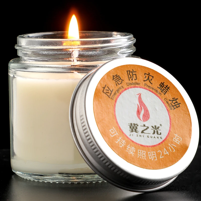 应急蜡烛家庭用停电照明户外防风防水无烟透明玻璃杯罐装野外白色