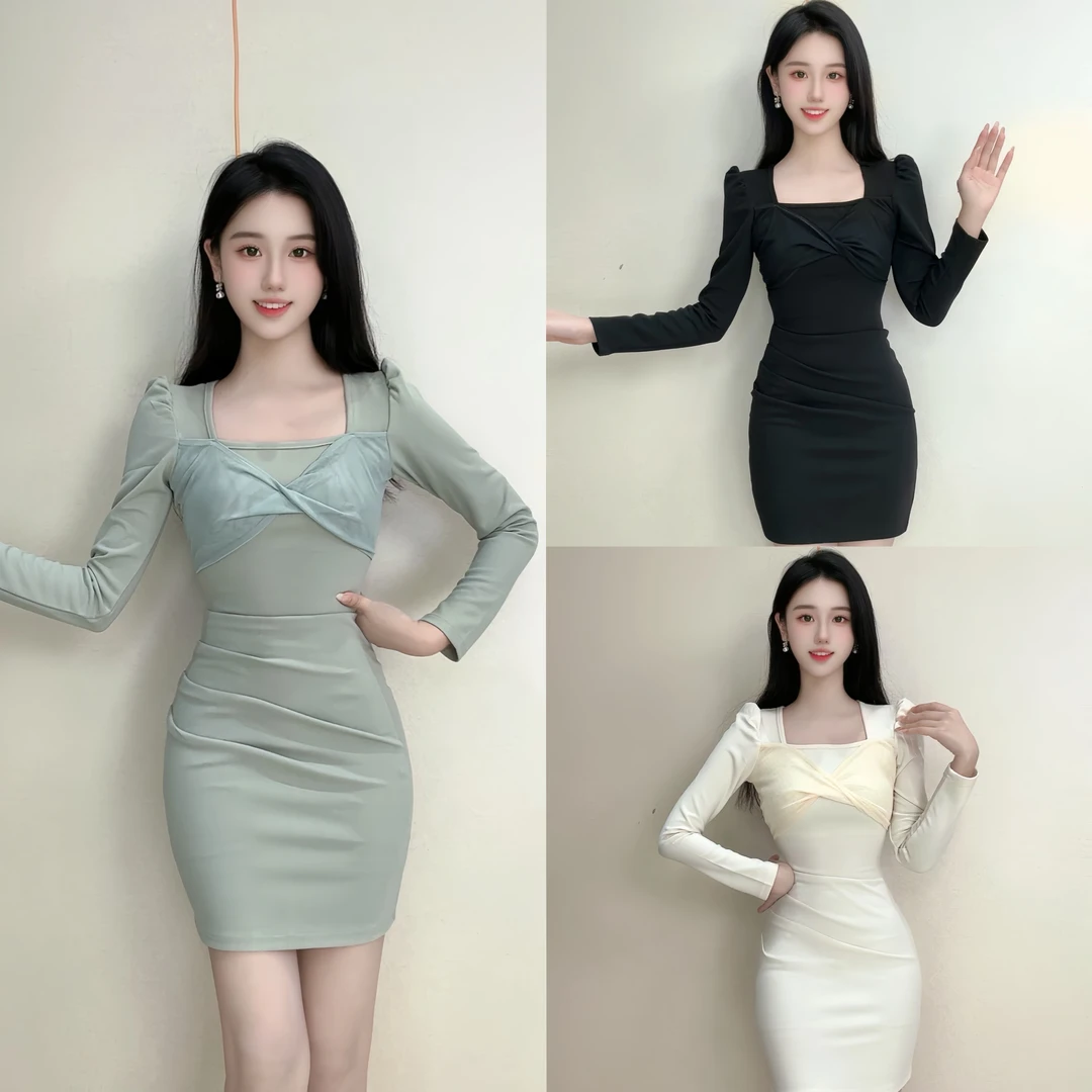 【秋款省心穿搭】2024秋冬气质带设计蝴蝶结显瘦连衣裙YLJ-0388