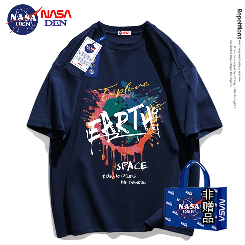 NASA联名重磅纯棉短袖t恤男女款休闲宽松新款夏季五分袖上衣情侣