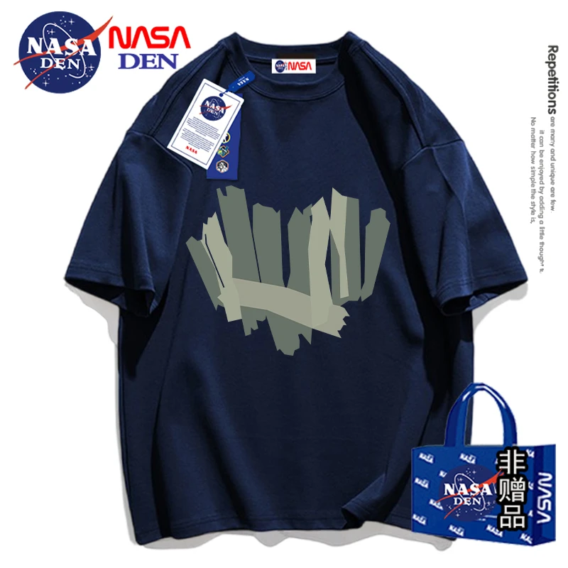 NASA联名美式短袖男夏款潮牌纯棉休闲英式学院五分袖男女同款上衣
