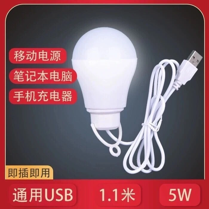 USB灯泡户外应急5vLED球泡灯5w地摊灯数据线led随身灯小夜灯嘉腾