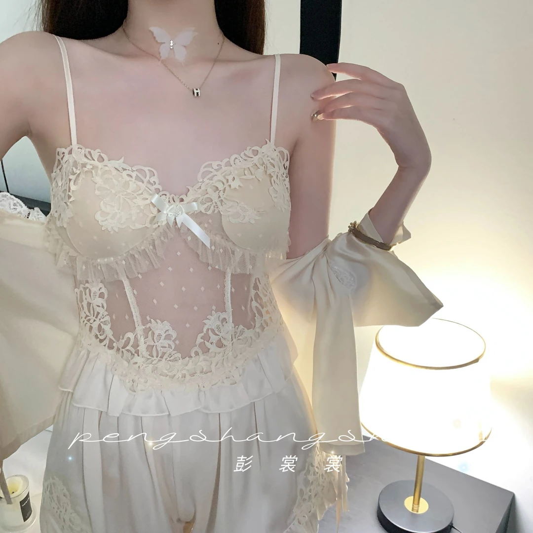 彭裳裳【芳年华月】长款家居服显瘦气质长袖时尚纯欲睡衣套装轻奢