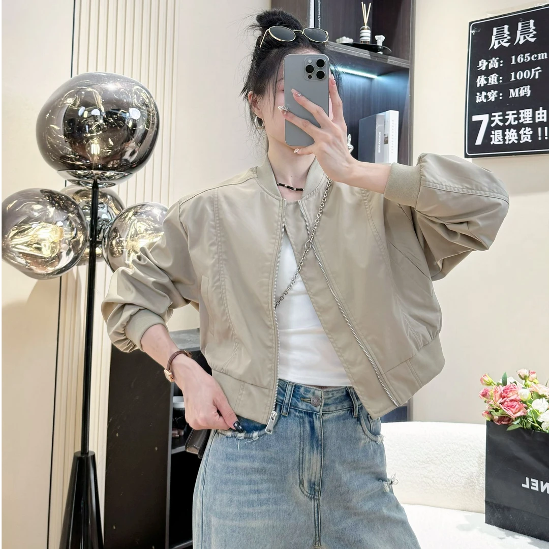 秋季女外套短款百搭休闲夹克上衣小个子简约时尚立领棒球服运动