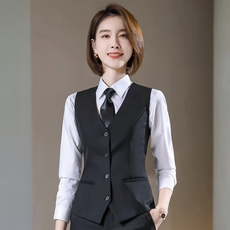 2025春秋新款V领修身马甲女短款显瘦背心职场设计感百搭马夹外穿