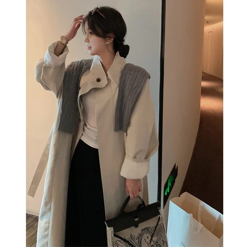 【F371】秋季新款韩系垂感宽松风衣外套女长款小个子高级感休闲大衣