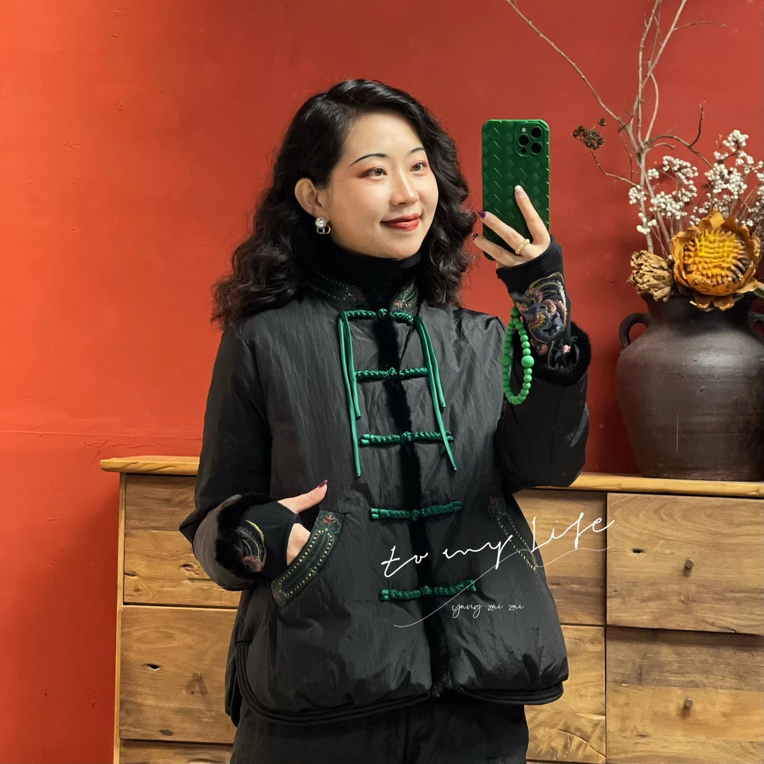 羊在在【金榜题名】民族风羽绒服新中式气质刺绣轻暖上衣外套L112