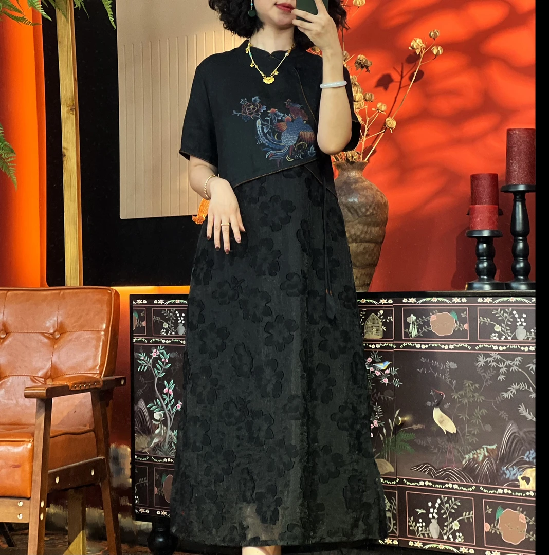 羊在在原创设计师款连衣裙气质新中式复古民族风裙子L9009