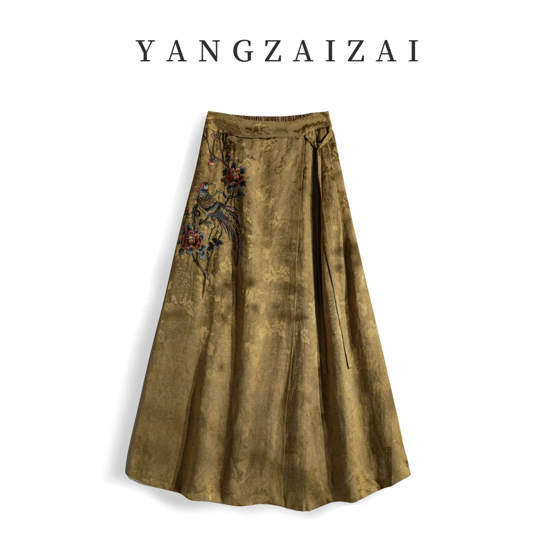 民族风重工刺绣复古大摆伞裙女新款高腰显瘦a字半身裙气质裙