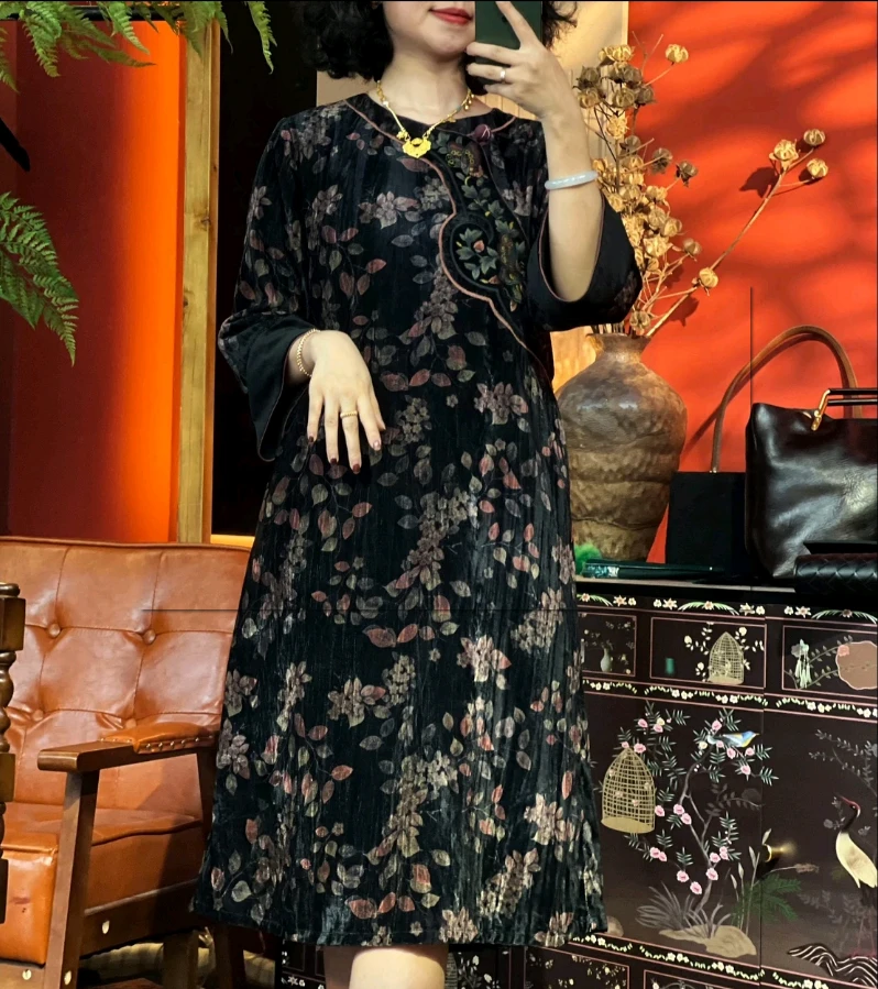 【花开蝶自来】国风新中式设计感碎花刺绣连衣裙LYQ004