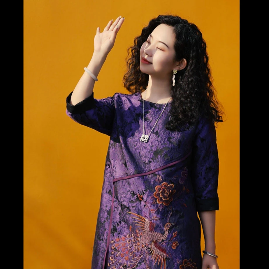 【羊在在】民族风刺绣连衣裙中长款夏季中国风宽松改良旗袍裙L019