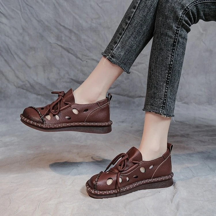 松糕复古凉鞋镂空软皮时尚百搭透气2024罗马凉鞋夏季软底春夏洞洞