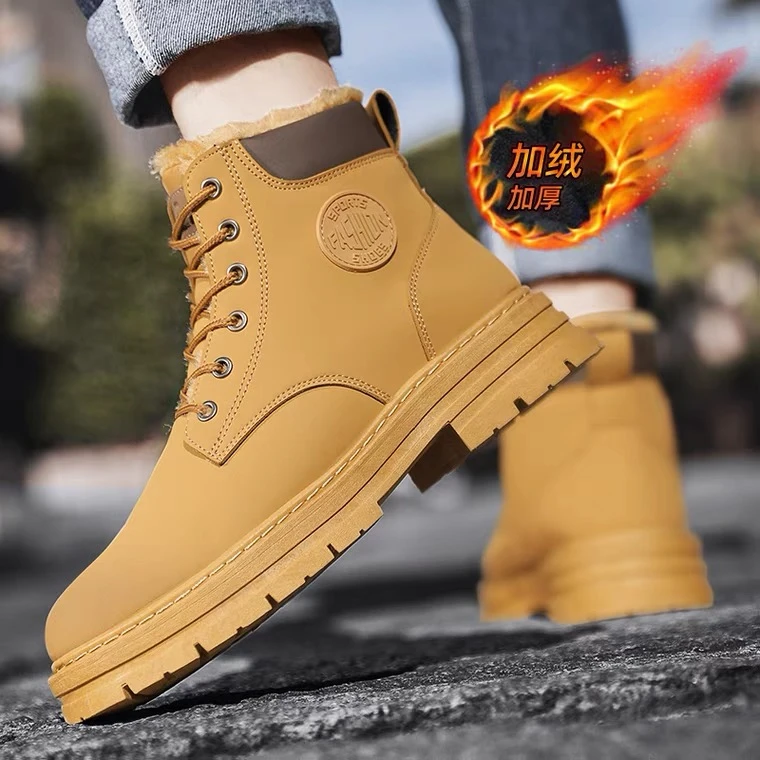 冬季加绒加厚马丁鞋男士高帮英伦风工装靴子休闲中帮时尚男靴