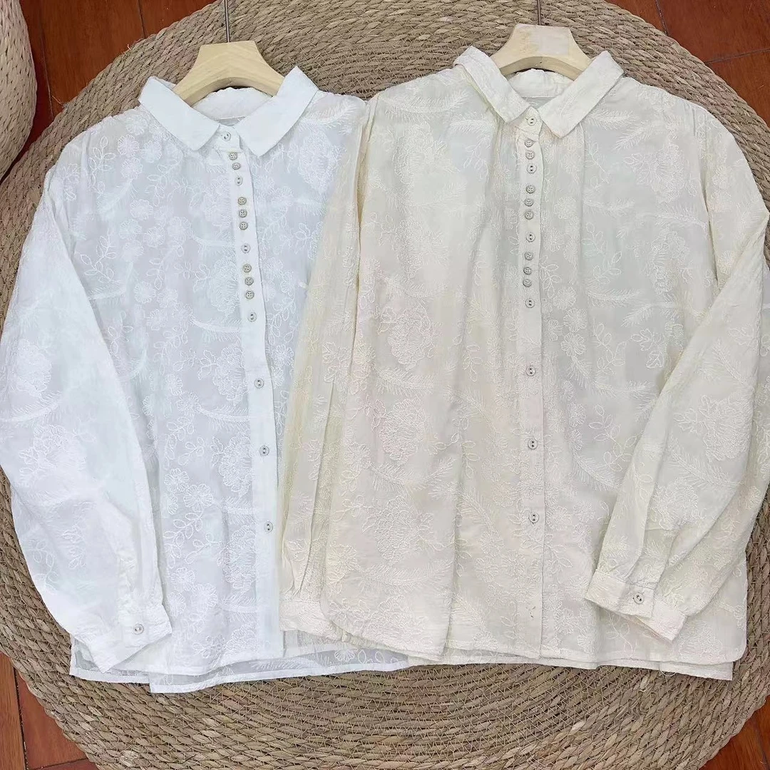 MANXMAN【繁花似锦】新款翻领重工提花纯色刺绣百搭显瘦上衣衬衫