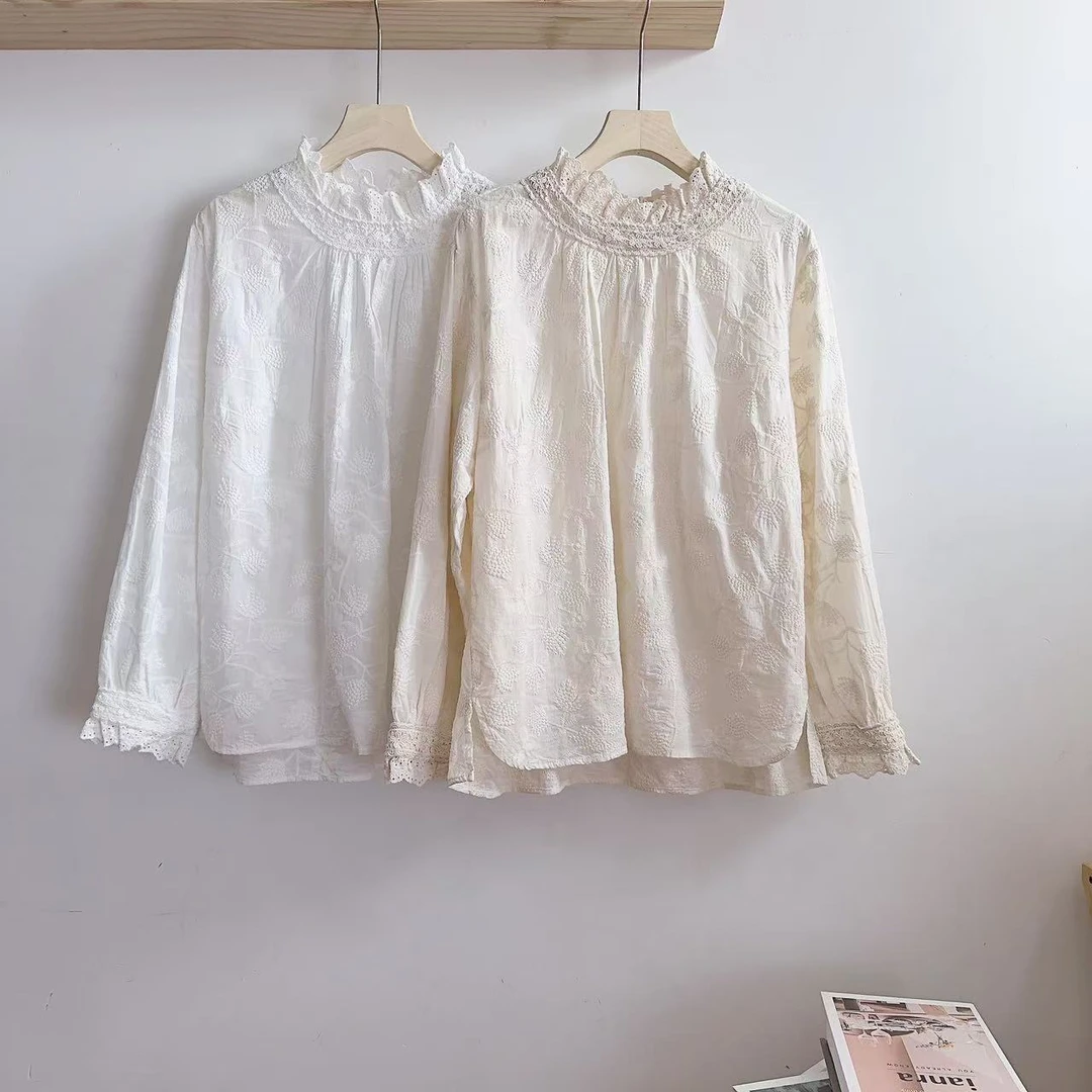 MANXMAN【蒲公英】森系新款立领重工拼接纯色百搭显瘦衬衫女