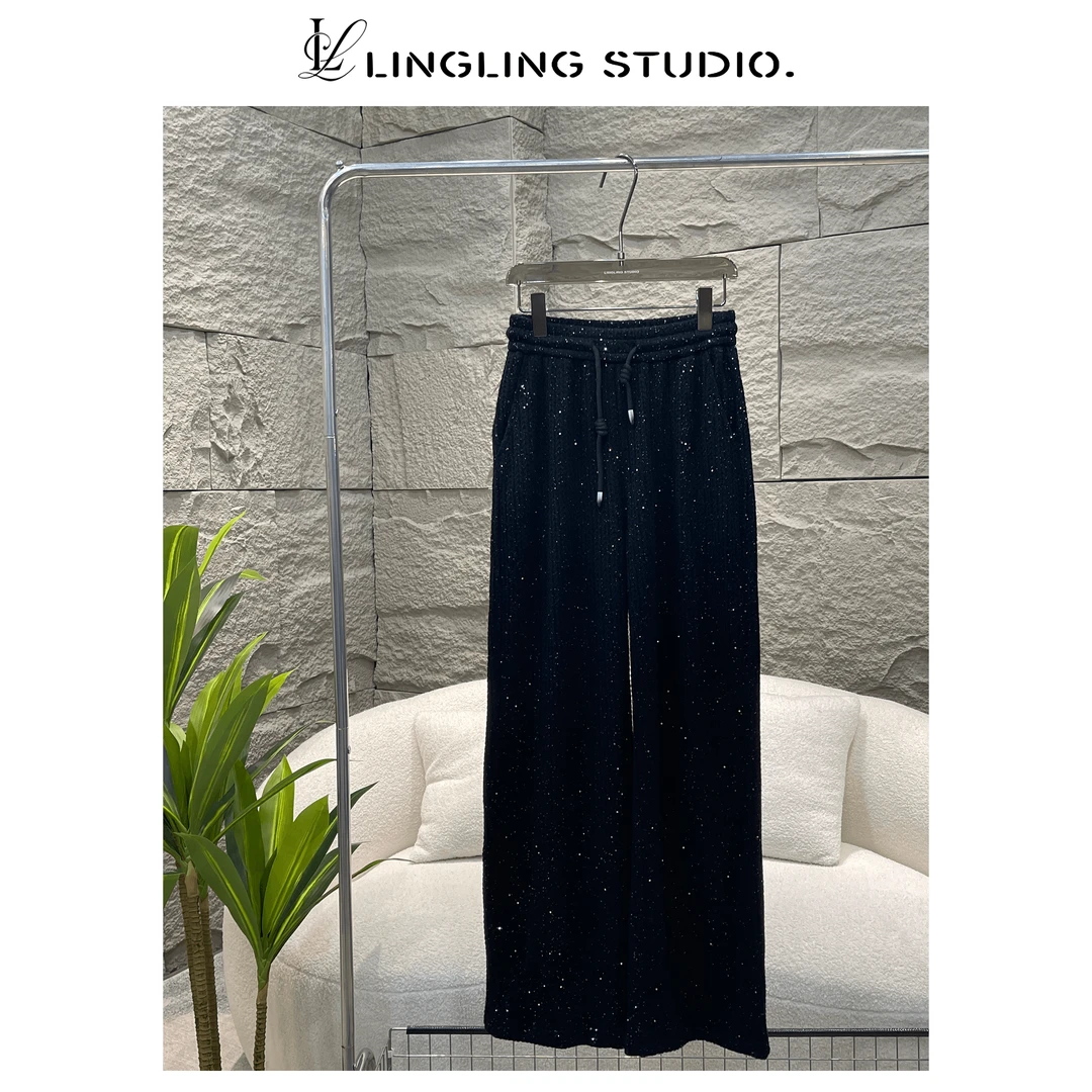 4091351-零零『满天星』2023冬季纯色轻奢时尚直筒垂感亮片休闲长裤