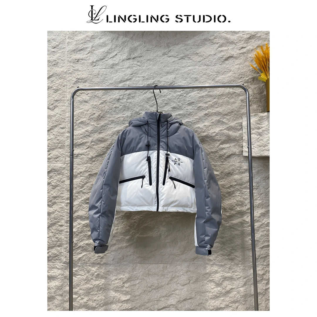 3110890- 零零2023冬季新款时尚重工拼接连帽户外短款羽绒服