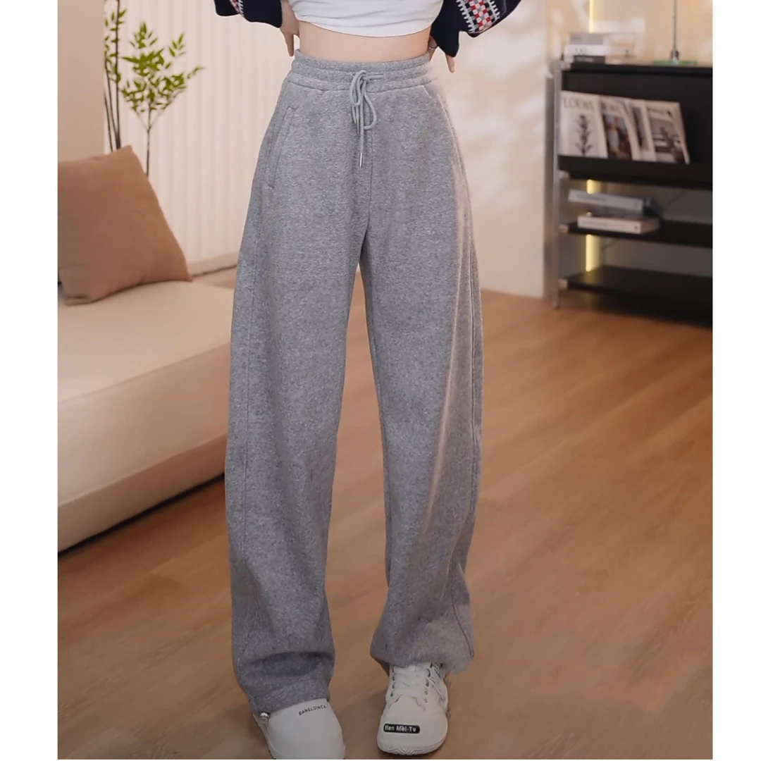 加绒加厚-零零『新起点』2024秋冬时尚百搭宽松阔腿松紧腰休闲长裤