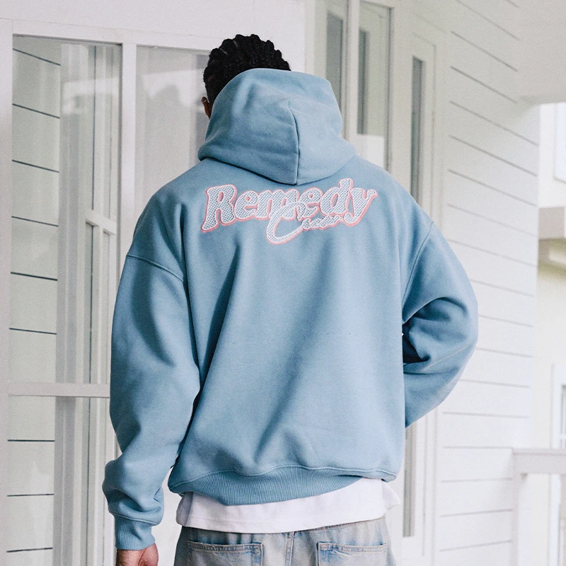 Remedy 国潮秋季立体刺绣上衣外套美式街头潮牌情侣连帽卫衣男女