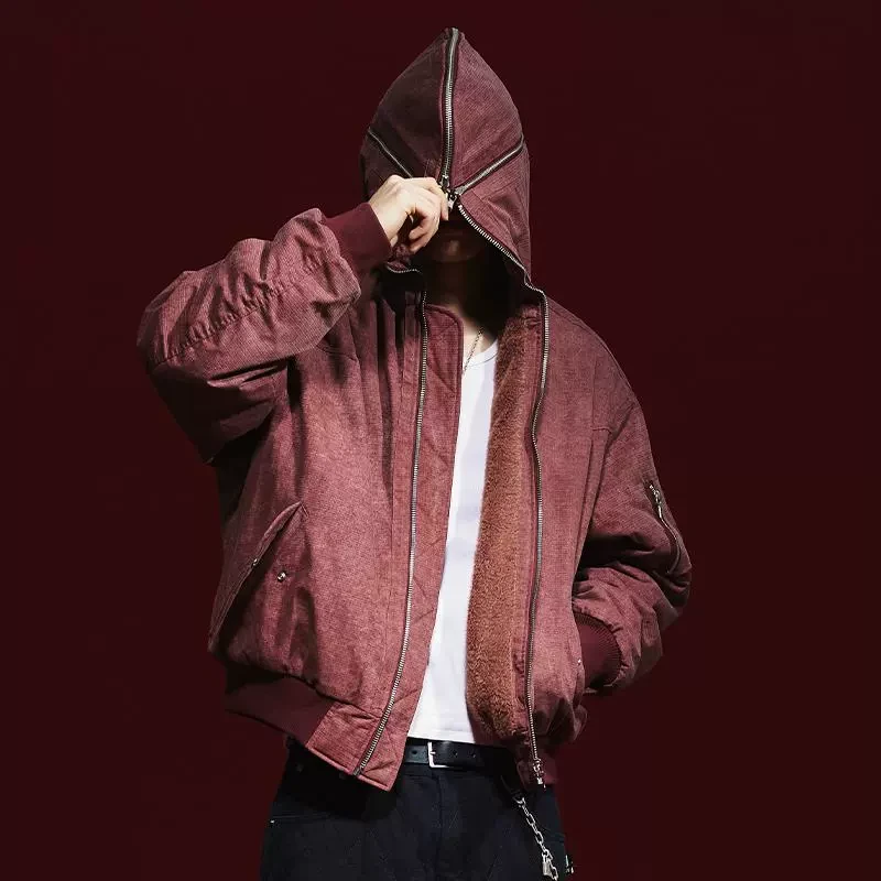 Remedy 美式潮牌双面穿座山雕外套冬季新款加绒加厚国潮MA1夹克男