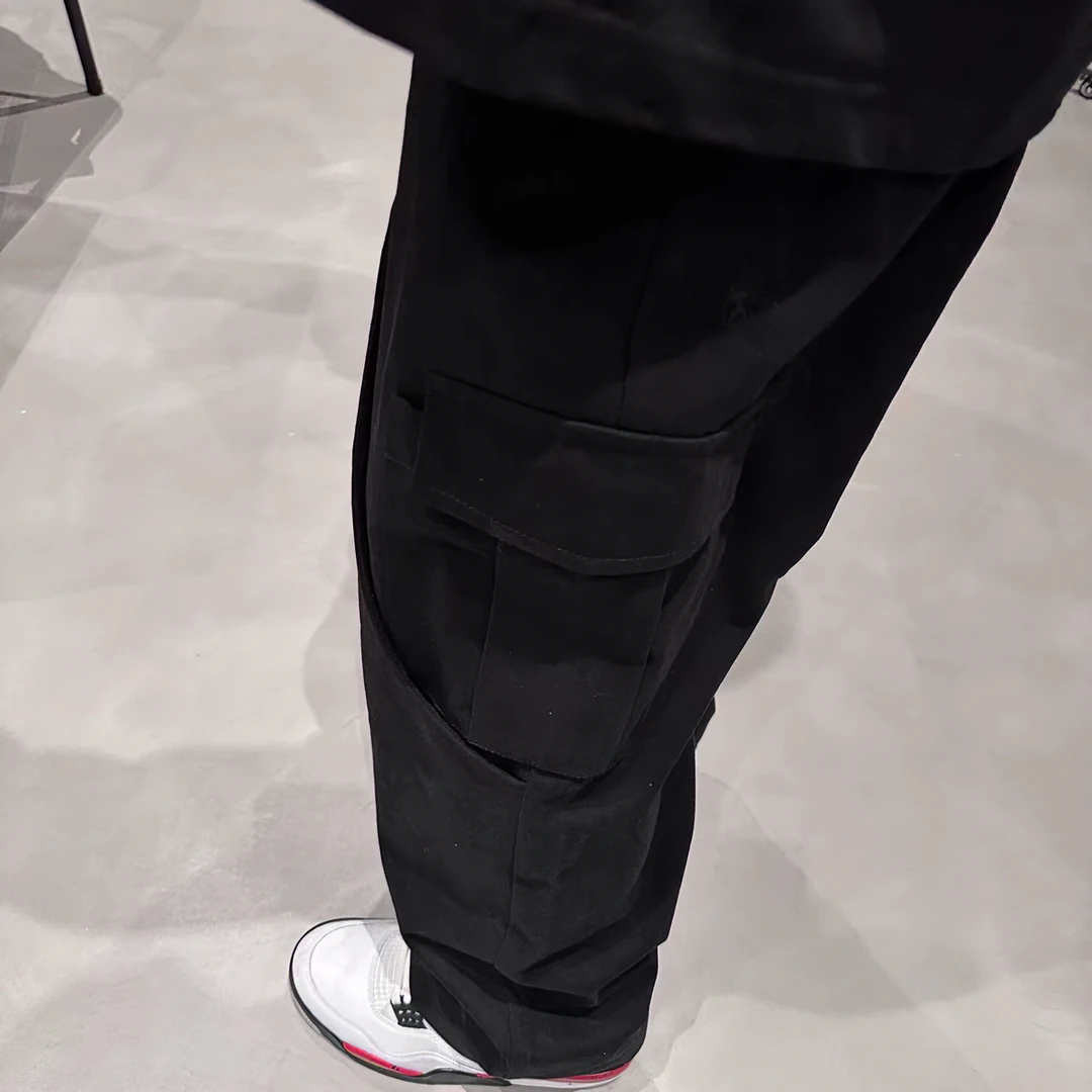 [XJ]黑色设计款前褶皱潮流时尚酷感直筒休闲工装裤（早春新品  ）