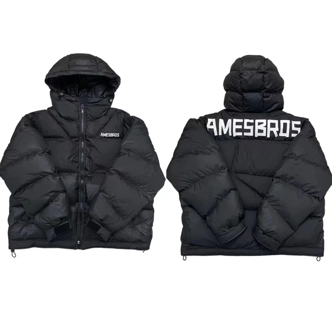 [XJ]黑色戴帽后背AM字母logo设计款时尚加厚羽绒服(暖暖冬日）