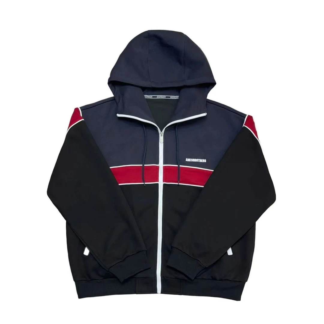 [X]黑蓝红拼接刺绣字母出街潮流宽松拉链儿童卫衣外套(秋意满满