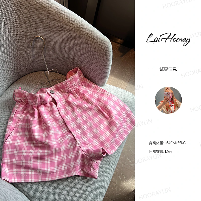 【HoorayLin】粉格定制短裤#HO017