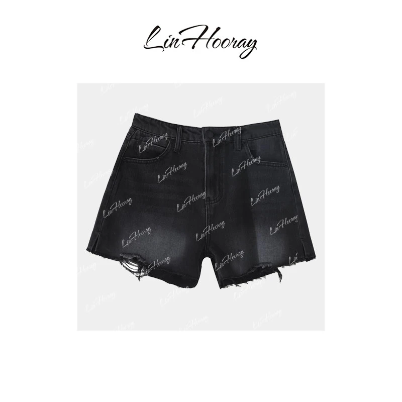 【HoorayLin】黑色牛仔短裤