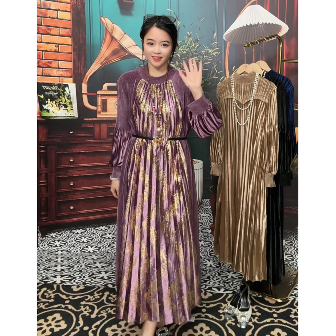 【晶晶】E4325高端烫金大码喜服婚宴丝绒长裙