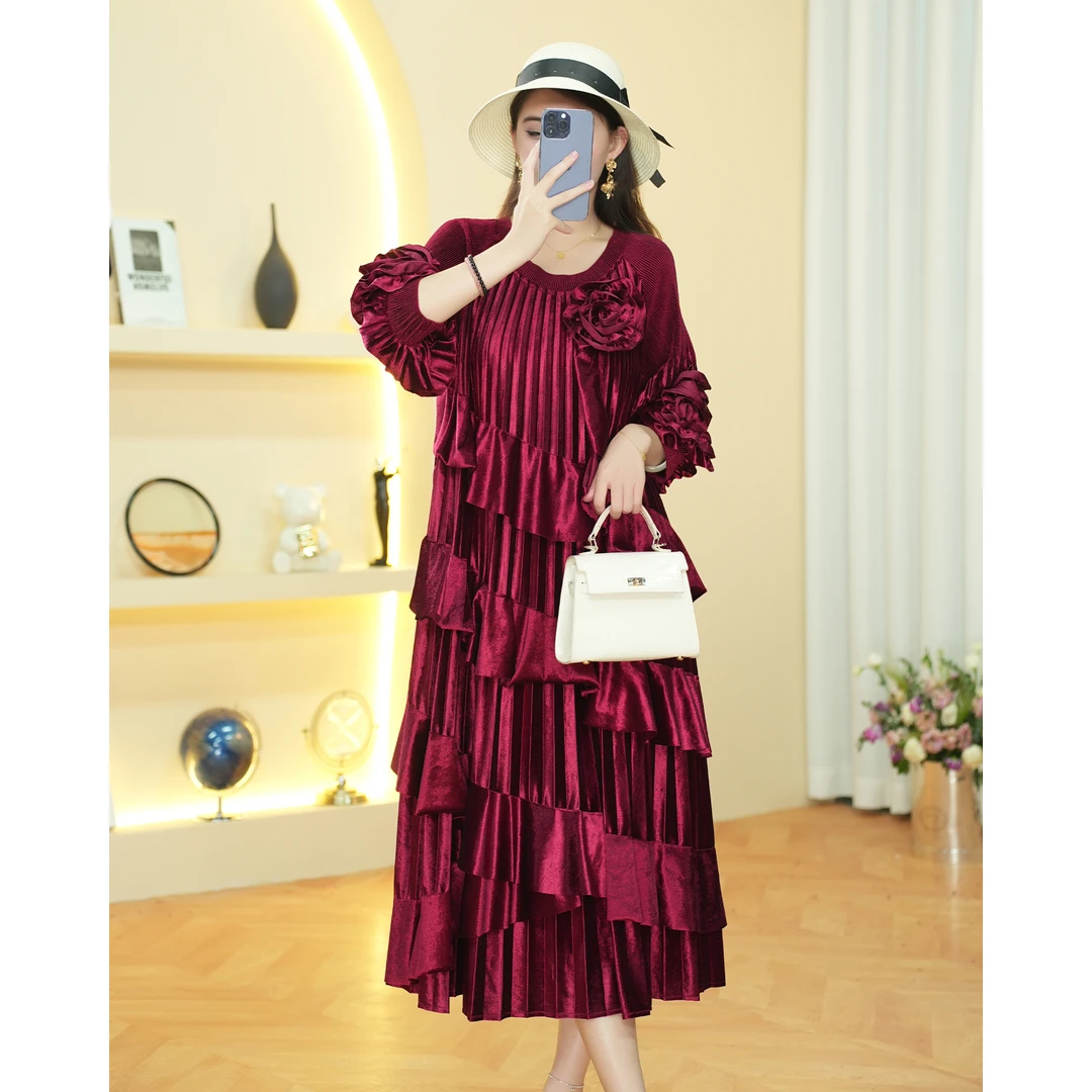 【晶晶】WW139高端金丝绒宽松大码女装裙子