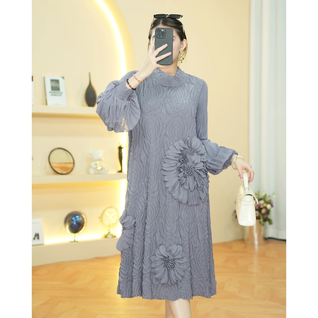 【欧洲站】1075高端气质褶皱大码连衣裙