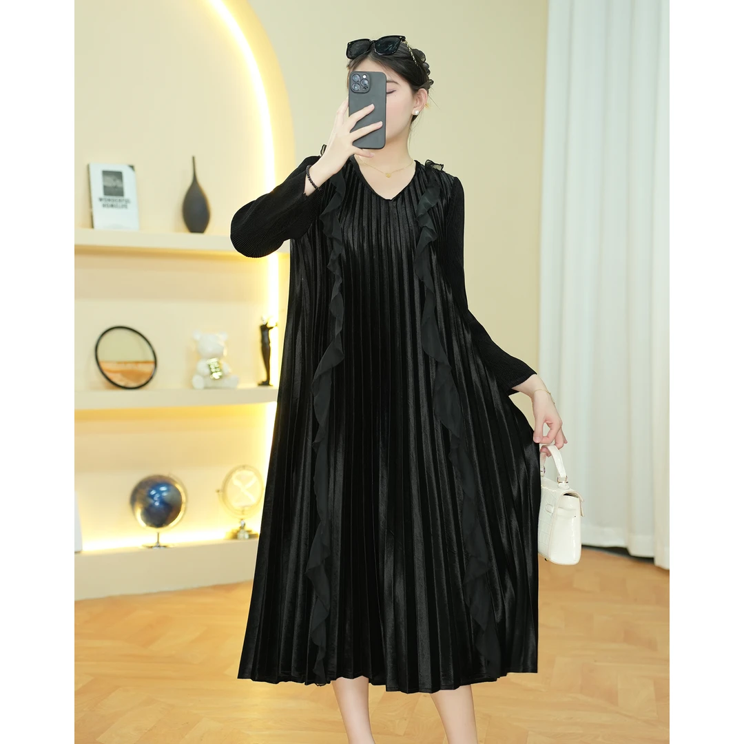 [欧洲站]E4326高端丝绒秋冬连衣裙洋气减龄