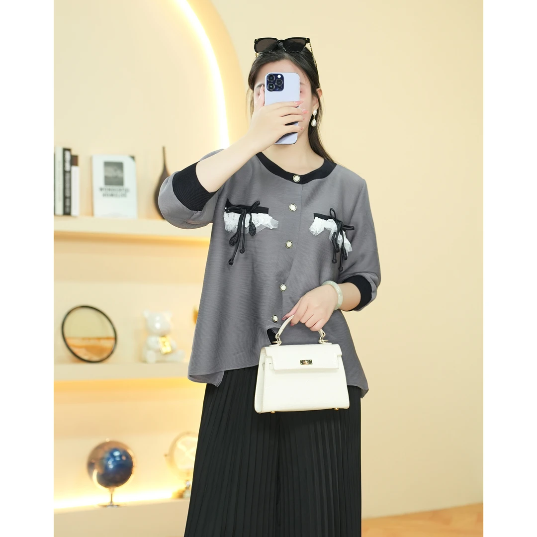 【欧洲站】E4300三宅衬衫上衣褶皱开衫百搭